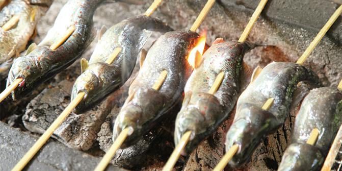 お得な牛豚肉BBQセットを頼めば手ぶらで行ける！  釣った&つかみ取りの魚もその場で焼いて頂こう。